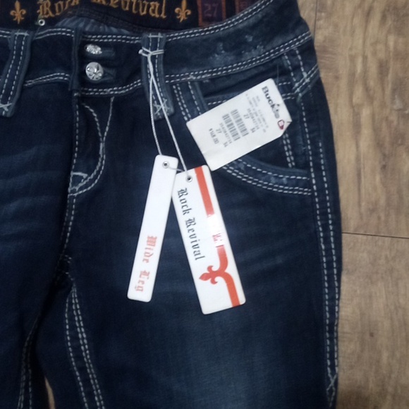 Rock Revival NWT Women's Jeans 27 Wide Leg Embellished Distressed - Picture 3 of 15